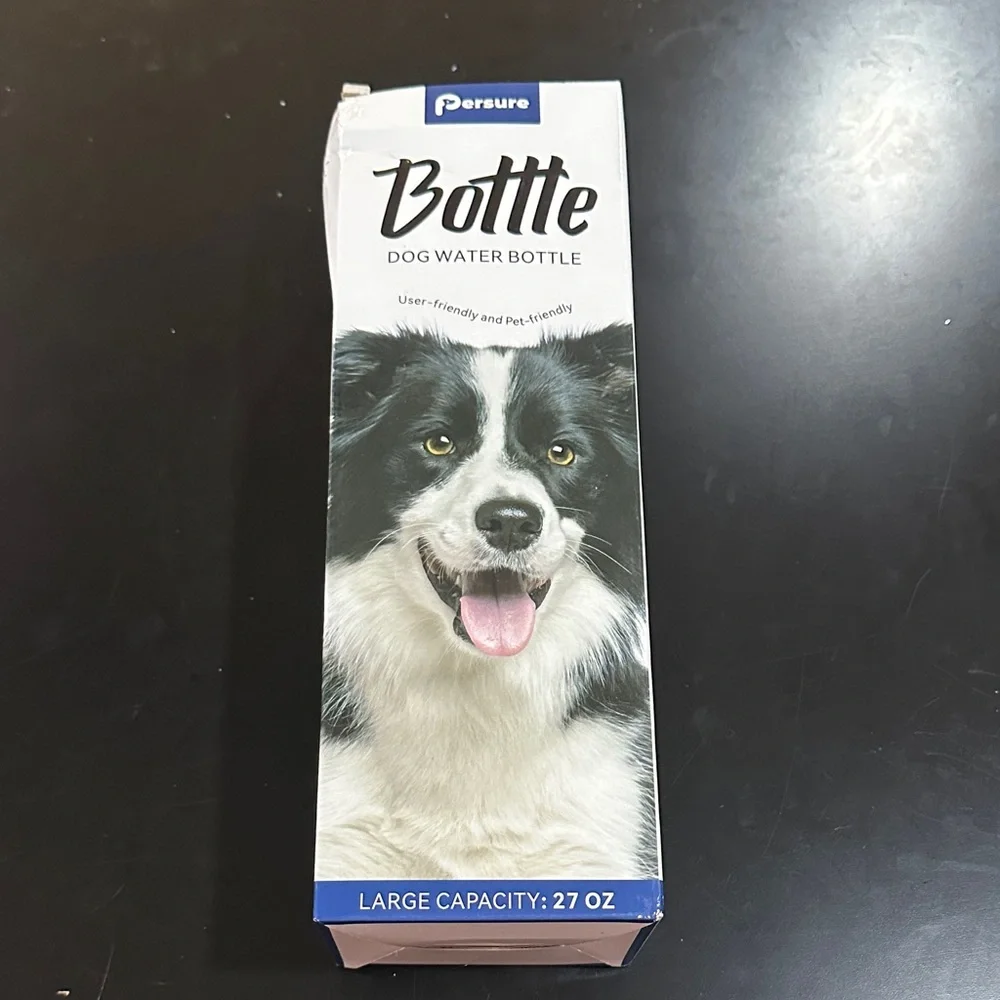 Silver and blue Dog Water Bottle on the go